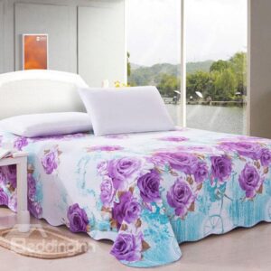 Purple Blooming Flowers on Cotton Printed Sheet
