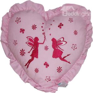 The Romantic Heart Shape Angel Printed Embroider Throw Pillow