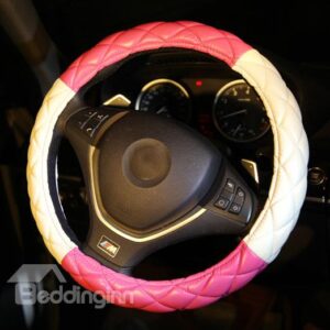 Cute Pink and White Leather Car Steering Wheel Cover