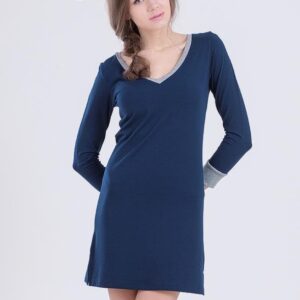 Solid Color Contra Neck Edge And Cuff Comfy Cotton Sleepshirt