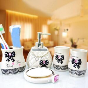 Fashionable Novel Bowknot Lace Print 5-piece Bathroom Accessories