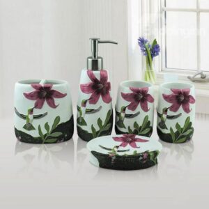 Pastoral Flower Bird 5-piece Resin Bathroom Accessories