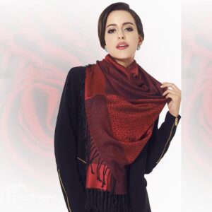 Dark Red Leopard Pattern Tassel Cotton Long Scarf