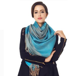 Royal Blue Leopard Pattern Tassel Ends Cotton Long Scarf