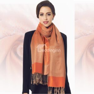 Beautiful Orange Tassel Ends Leopard Cotton Long Scarf