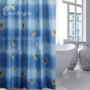 Top Class Thick Fishes Print Blue Shower Curtain