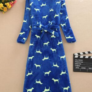 Solid Color Little Puppy Print Plus Size Belted Nightgown