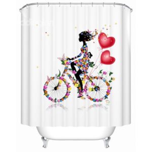 Aesthetic Bicycling Floral Girl Polyester Shower Curtain