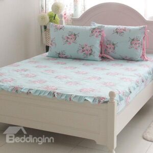Fresh and Elegant Flowers Printed Cotton Fitted Sheet