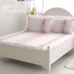 Cinderella Series Beautiful Flowers Printed Lace Corner Cotton Fitted Sheet