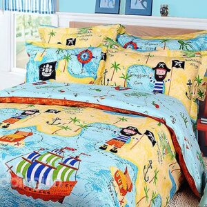 Pirate Ship and Map Print 3-Piece Cotton Duvet Cover Sets