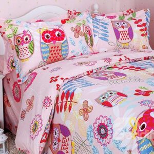 Owl and Flower Print 3-Piece Cotton Duvet Cover Sets
