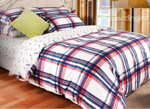 Plaid Pattern 3-Piece 100% Cotton Duvet Cover Sets
