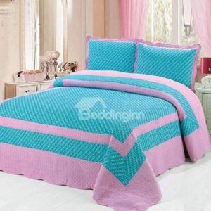 Simple and Beautiful Blue and Pink3-Piece Cotton Bed in a Bag Set