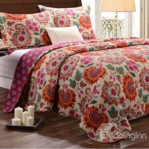 High Quality Western Style Beautiful Flowers Printed Cotton Bed in a Bag Set