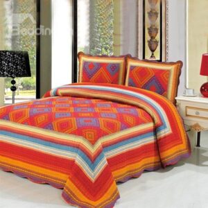 New Arrival Grid and Bright Color 3-Piece Cotton Bed in a Bag Set
