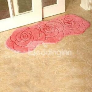 Wonderful Fiber Pink Roses Non-Slip Doormat