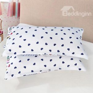 Lovely Hearts Printed One Pair Cotton Pillowcases
