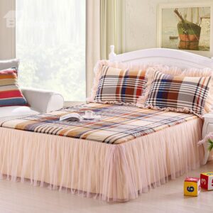 Classical Grid Lace Corner Cotton Bed Skirt