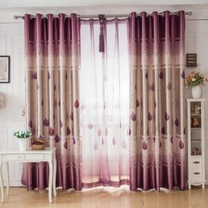 New Arrival Purple Tree Leaves Printing Grommet Top Curtain