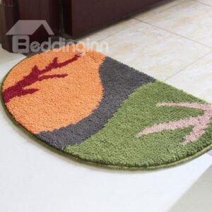 Popular Yellow and Green Leaf Semicircle Non-Slip Doormat