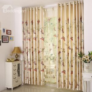 Luxury High Quality Butterfly Tree Pattern Grommet Top Curtain