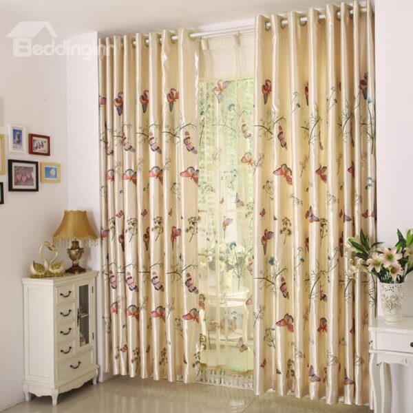 Luxury High Quality Butterfly Tree Pattern Grommet Top Curtain