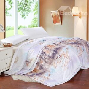 New Arrival Attractive Scenery and Wild Gooses Printed Quilt