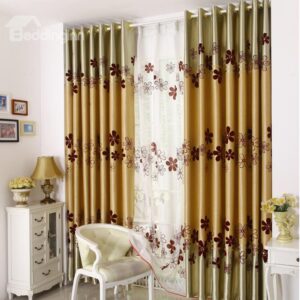 Golden Color High Quality Cute Flower Pattern Grommet Top Curtain