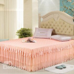 Princess Style with Lace Corner and Beautiful Flowers Cotton Bed Skirt