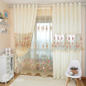 New Arrival Elegant Floral Pattern Grommet Top Curtain