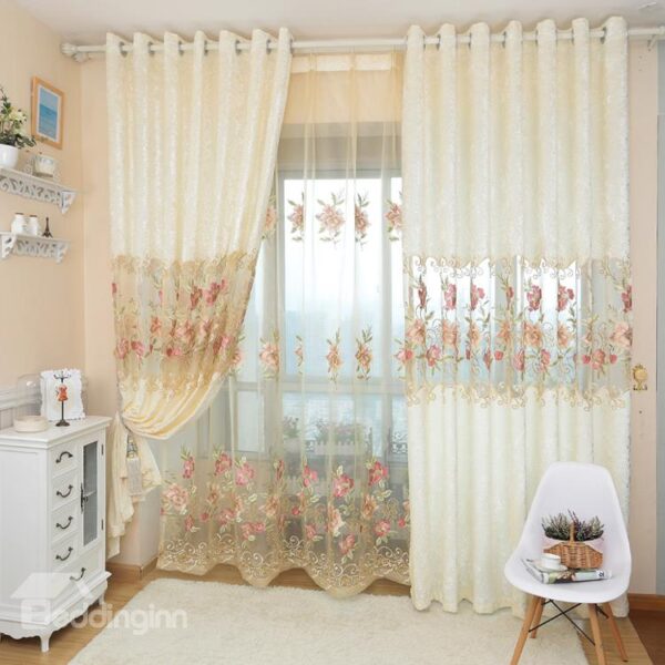 New Arrival Elegant Floral Pattern Grommet Top Curtain