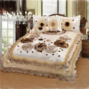 Cinderella Series Extremely Elegant and Attractive Lace Flowers Printed Bed in a Bag Set