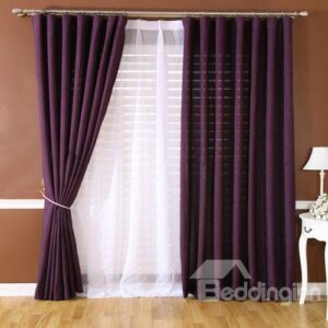 High Class Dark Purple Purl Thickening Linen Grommet Top Curtain
