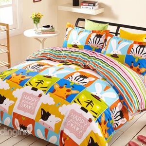 Cartoon Animal Print 4-Piece Cotton Duvet Cover Sets