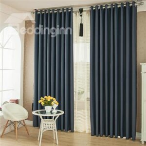 Dark Blue High Shading Degree Solid Color Grommet Top Curtain