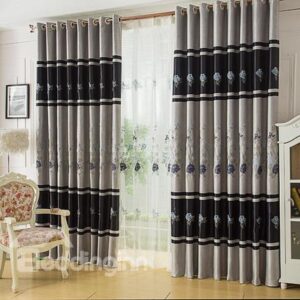 Elegant Floral Pattern High Shading Degree Grommet Top Curtain