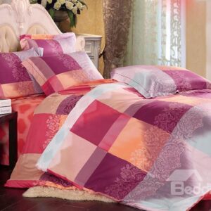 Checkered Pattern 4-Piece Tencel Duvet Cover Sets