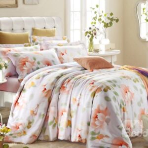 Delicate and Charming Flower Print 4-Piece Tencel Duvet Cover Sets