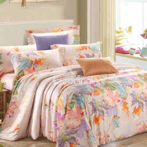 Colorful Falling Leaves Print 4-Piece Tencel Duvet Cover Sets