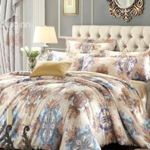 Luxury Paisley Flower Print 4-Piece Tencel Duvet Cover Sets