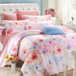 Flower and Butterfly Print 4-Piece Tencel Duvet Cover Sets