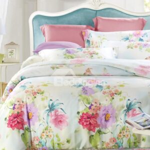 Elegant Flower 4-Piece Tencel Duvet Cover Sets