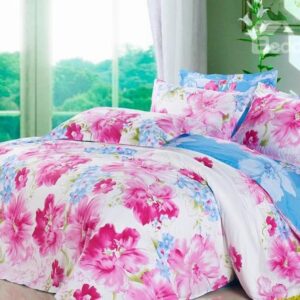 Wonderful Pink Flower 4-Piece Cotton Duvet Cover Sets
