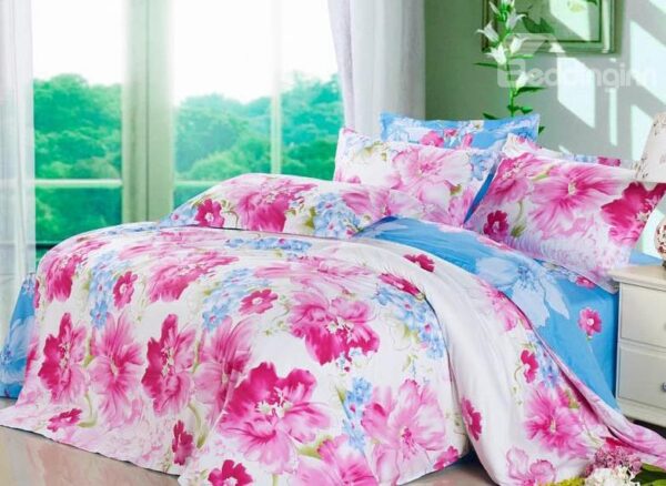 Wonderful Pink Flower 4-Piece Cotton Duvet Cover Sets