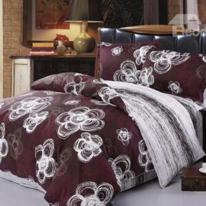 White Plum Blossom Drawing 4-Piece Cotton Duvet Cover Sets