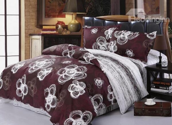 White Plum Blossom Drawing 4-Piece Cotton Duvet Cover Sets