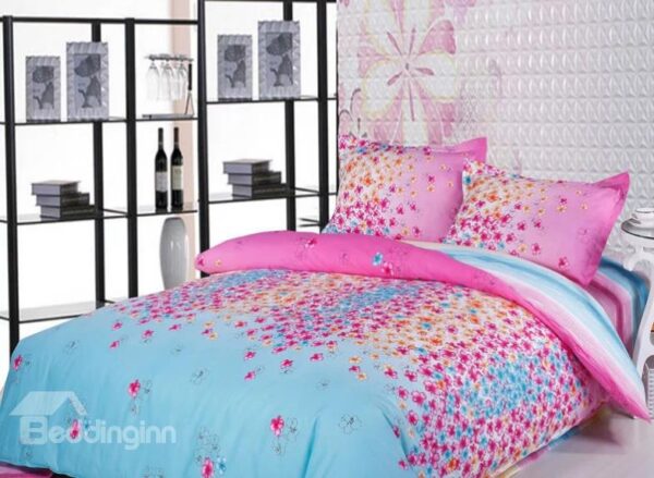 Spring Floral Print 4-Piece Cotton Duvet Cover Sets
