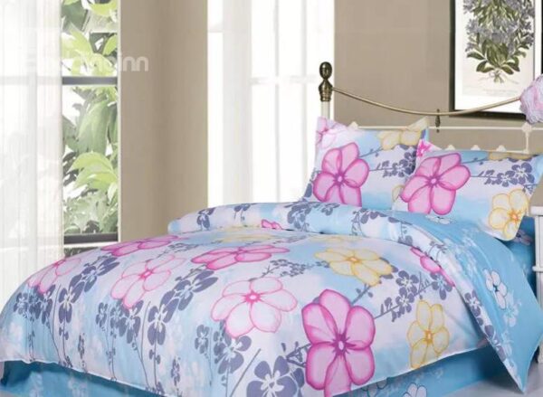 Pink Flower 4-Piece Cotton Duvet Cover Sets