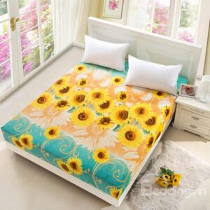 Bright Sunflowers Printed Flannel Fitted Sheet